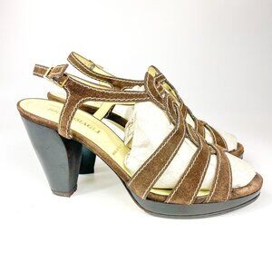 Bruno Magli Brown Suede Strappy Open Toe Pumps Sandals Size 9